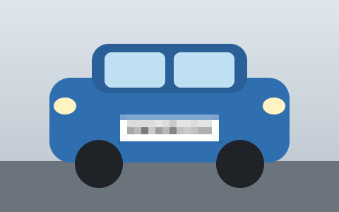 A drawn car whose number plate has been pixelated with a rectangle
